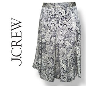 J Crew 100% Silk Navy & Ivory Paisley Pleated A-Line Midi Skirt Fully Lined Sz 6